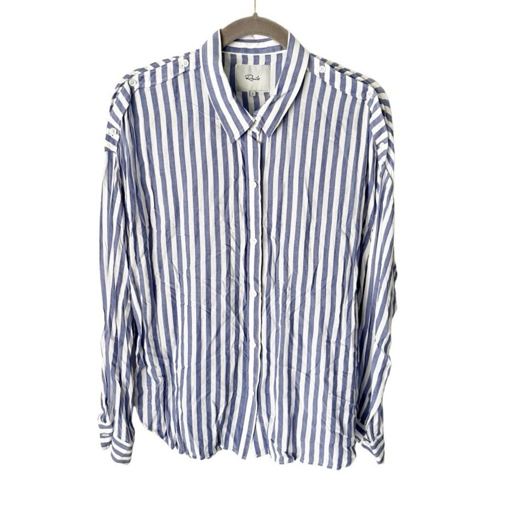 Rails Josephine Blue White Stripe Button Down Size Large Epaulet Preppy Coastal
